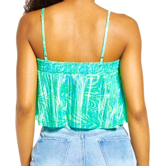 NWT Satin Cropped Plisse Tank Top Green Ziggy Zebra - Picture 10 of 10